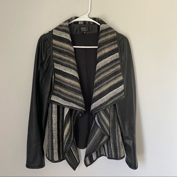 Vakko Sport Women’s Open Drape Front Faux Leather Wool Blend Jacket - Picture 1 of 7